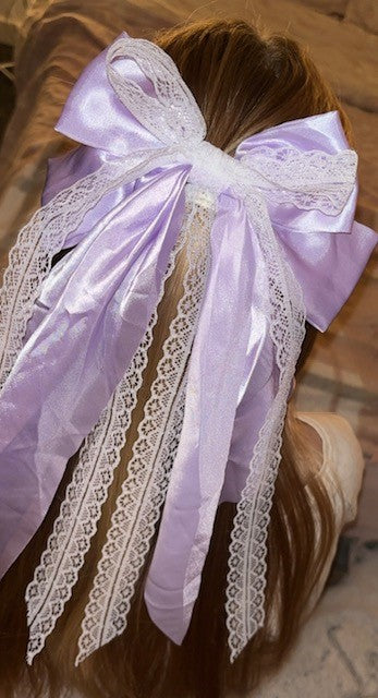 Purple Iridescent Satin & Lace Bow